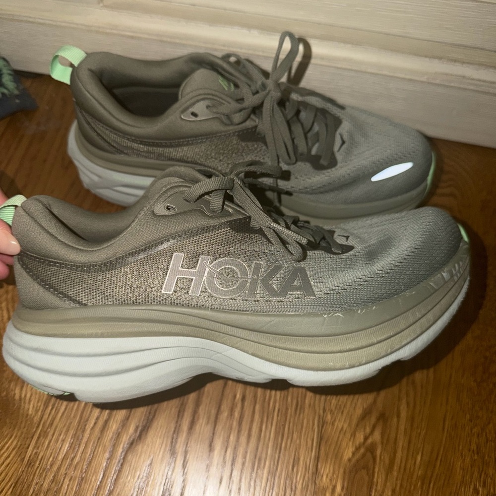 Hoka Olive Green and Mint Accent Running Shoes